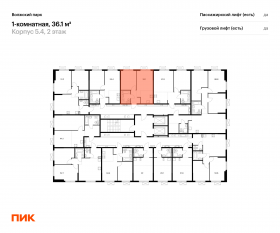 ЖК «Волжский парк», планировка 1-комнатной квартиры, 36.10 м²