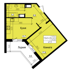 ЖК «Прагма City», планировка 1-комнатной квартиры, 47.90 м²