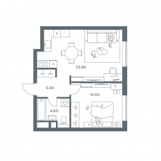 ЖК «iLove», планировка 2-комнатной квартиры, 47.40 м²