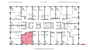 ЖК «Лучи», планировка 1-комнатной квартиры, 33.90 м²