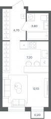 МФК «Равновесие», планировка студии, 27.90 м²