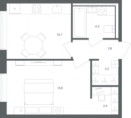 МФК «Равновесие», планировка 1-комнатной квартиры, 36.20 м²