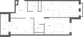 МФК «Равновесие», планировка 3-комнатной квартиры, 61.00 м²