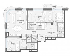 ЖК Дом «Лаврушинский», планировка 3-комнатной квартиры, 167.30 м²