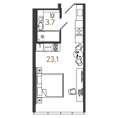 Апарт-комплекс «ARTSTUDIO M103», планировка студии, 26.80 м²