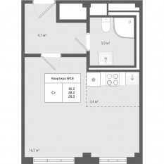 МЖК «Яковлево», планировка студии, 28.20 м²