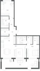 МФК «Равновесие», планировка 3-комнатной квартиры, 83.60 м²