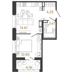 ЖК «Ultra City 3.0», планировка 1-комнатной квартиры, 33.43 м²