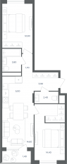 МФК «Равновесие», планировка 3-комнатной квартиры, 57.20 м²