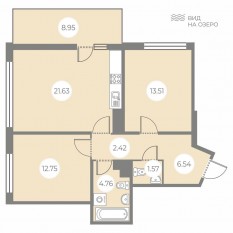 ЖК «БФА в Озерках», планировка 2-комнатной квартиры, 65.87 м²