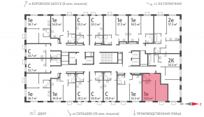 ЖК «Лучи», планировка 1-комнатной квартиры, 33.60 м²