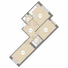 ЖК «Огни Залива», планировка 2-комнатной квартиры, 65.88 м²