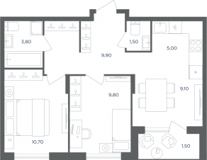 МФК «Равновесие», планировка 3-комнатной квартиры, 49.20 м²