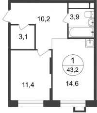 ЖК «Первый Московский», планировка 1-комнатной квартиры, 43.20 м²