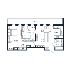 ЖК «Полис Приморский 2», планировка 2-комнатной квартиры, 60.10 м²