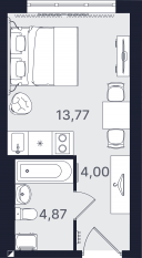 МФК «Про.Молодость (Апартаменты Про.Молодость)», планировка студии, 22.64 м²