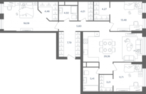 ЖК «Headliner», планировка 4-комнатной квартиры, 112.50 м²