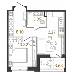 ЖК «Ultra City 3.0», планировка 1-комнатной квартиры, 35.14 м²