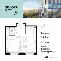 ЖК «Селигер Сити», планировка 1-комнатной квартиры, 42.70 м²