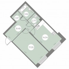 ЖК «Огни Залива», планировка 1-комнатной квартиры, 47.83 м²