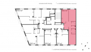 ЖК «Дмитровское небо», планировка 2-комнатной квартиры, 66.50 м²