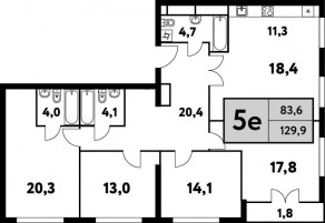 ЖК «Фестиваль парк-2», планировка 5-комнатной квартиры, 129.90 м²