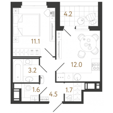 ЖК «Литера», планировка 1-комнатной квартиры, 34.10 м²