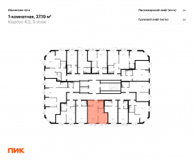 ЖК «Ильинские луга», планировка 1-комнатной квартиры, 37.19 м²