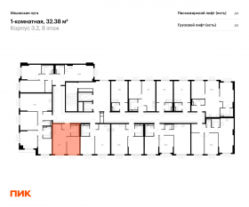 ЖК «Ильинские луга», планировка 1-комнатной квартиры, 32.38 м²