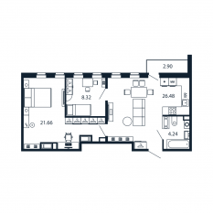 ЖК «Полис Приморский 2», планировка 2-комнатной квартиры, 60.30 м²