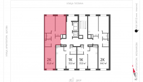 ЖК «ЗИЛАРТ», планировка 2-комнатной квартиры, 64.40 м²