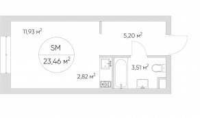 Апарт-комплекс «N'ice loft», планировка студии, 23.40 м²