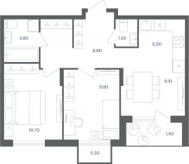 МФК «Равновесие», планировка 3-комнатной квартиры, 51.60 м²