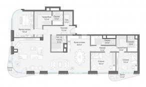 ЖК Дом «Лаврушинский», планировка 4-комнатной квартиры, 198.20 м²