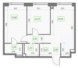 ЖК «Upside Towers», планировка 2-комнатной квартиры, 63.35 м²