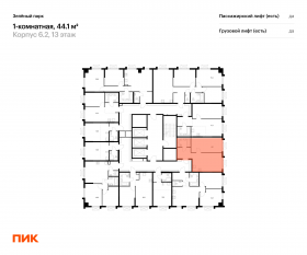 ЖК «Зеленый парк», планировка 1-комнатной квартиры, 44.10 м²