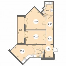 ЖК «Огни Залива», планировка 2-комнатной квартиры, 77.81 м²