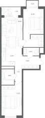 МФК «Равновесие», планировка 3-комнатной квартиры, 59.50 м²