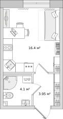 ЖК «Город Первых», планировка студии, 24.50 м²