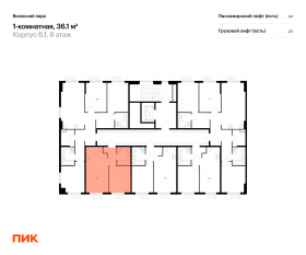 ЖК «Волжский парк», планировка 1-комнатной квартиры, 36.10 м²