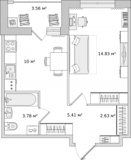 ЖК ЦДС «Dreamline», планировка 1-комнатной квартиры, 40.21 м²