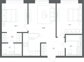 МФК «Равновесие», планировка 2-комнатной квартиры, 57.80 м²