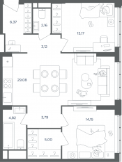 ЖК «Headliner», планировка 3-комнатной квартиры, 83.70 м²