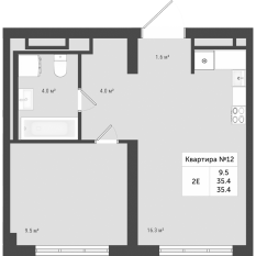 МЖК «Яковлево», планировка 2-комнатной квартиры, 35.40 м²