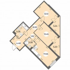 ЖК «Огни Залива», планировка 2-комнатной квартиры, 71.06 м²