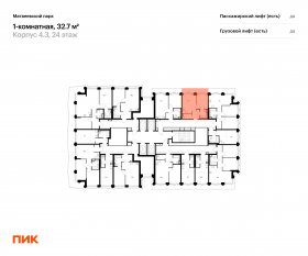 ЖК «Матвеевский парк», планировка 1-комнатной квартиры, 32.70 м²