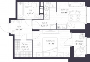 ЖК «Veren Nort сертолово», планировка 1-комнатной квартиры, 39.69 м²