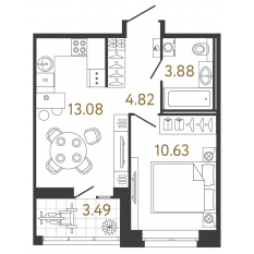 ЖК «Ultra City 3.0», планировка 1-комнатной квартиры, 32.41 м²
