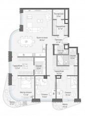 ЖК Дом «Лаврушинский», планировка 3-комнатной квартиры, 161.60 м²