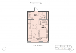 ЖК «Stories на Мосфильмовской», планировка студии, 33.80 м²